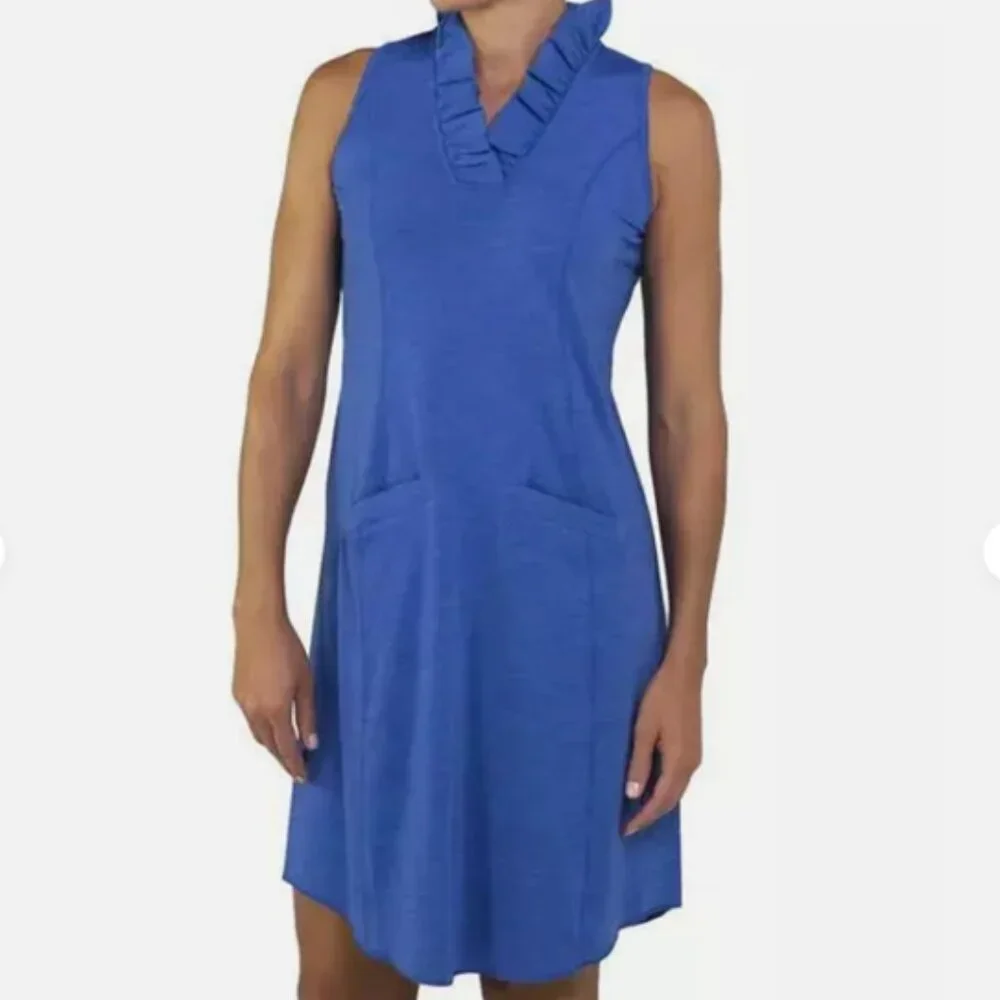 Jofit Millie Sleeveless Golf Athleisure Dress Blue Ruffle Neck Pockets Size XL - Picture 1 of 10